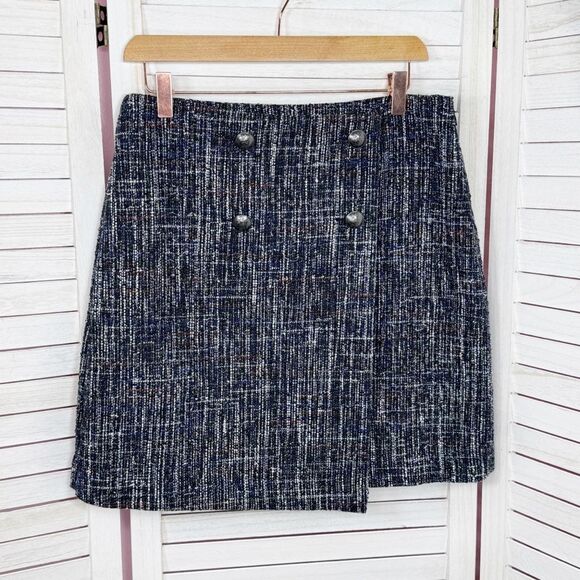 Loft Faux Wrap Tweed A Line Skirt Back Multi 4 Office Preppy Nautical - Picture 9 of 14